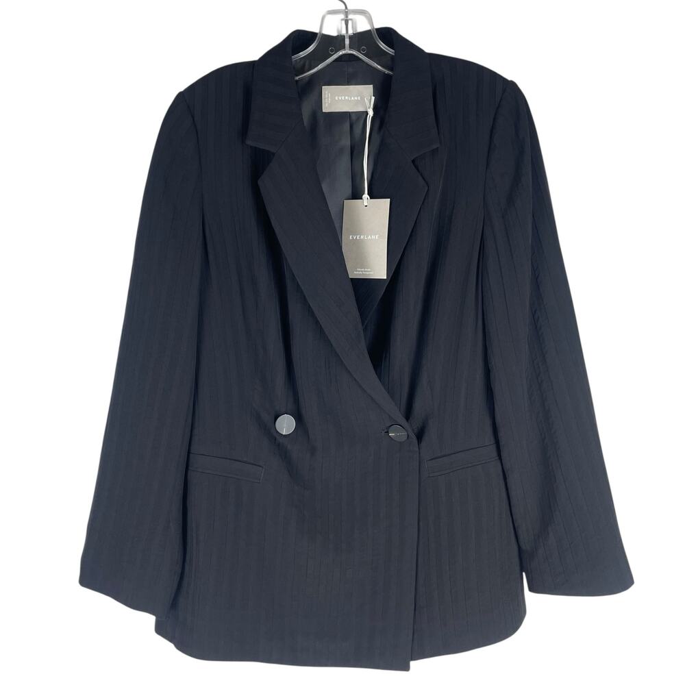 Everlane The Drapey City Striped Blazer Double Breasted Black Size 6 - Picture 5 of 13